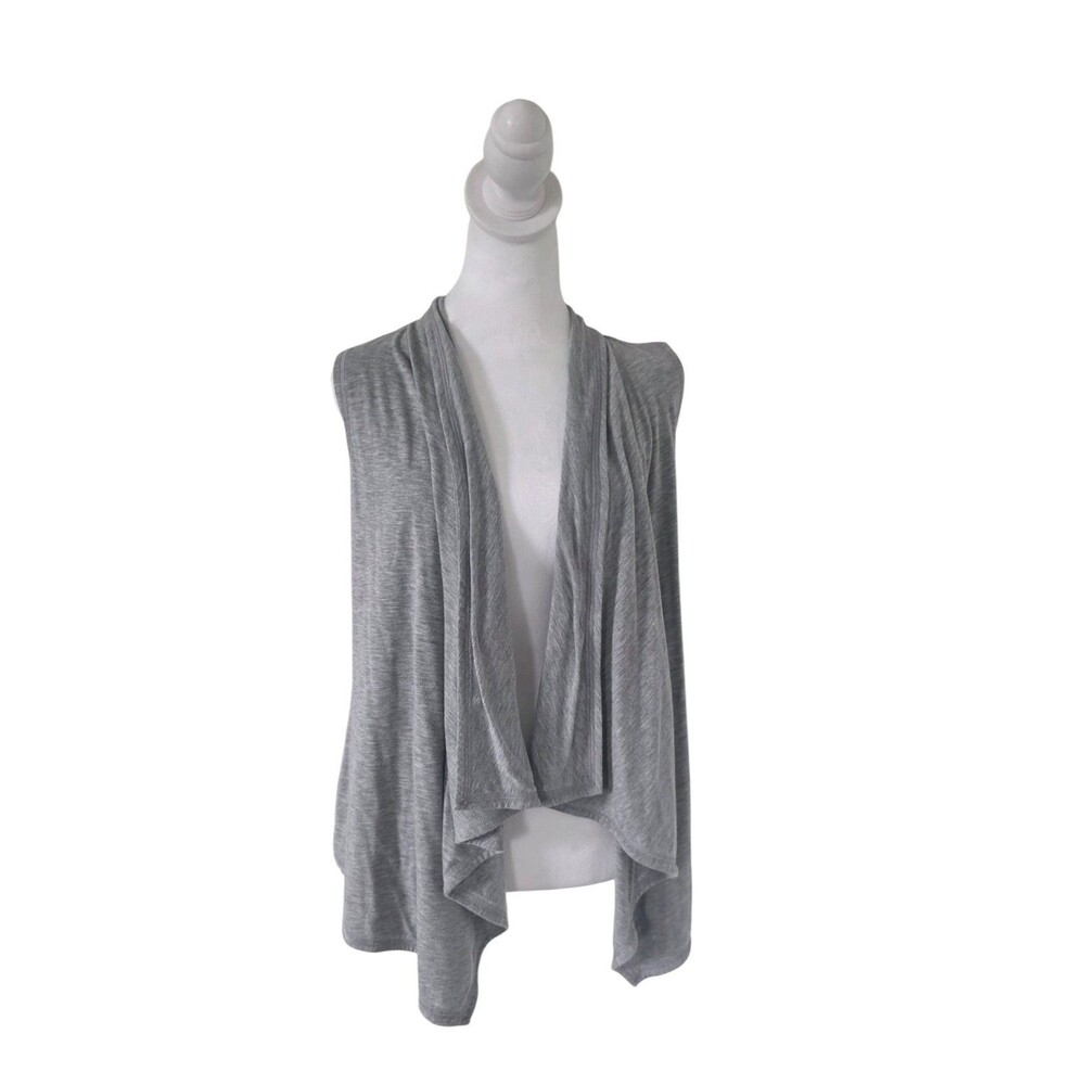 Yogalicious Womens Heather Gray Draped Open Front Sleeveless Vest Cardigan XS